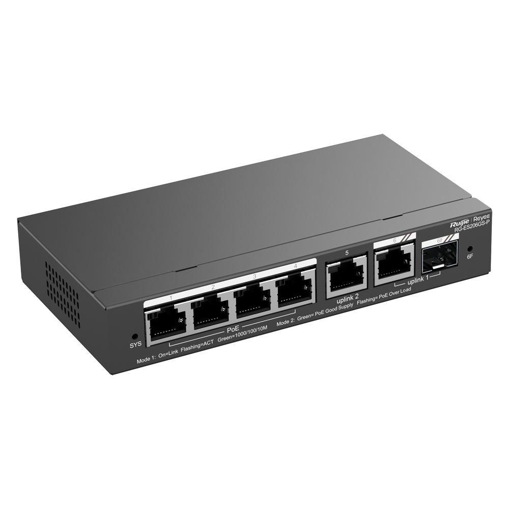 RG-ES206GS-P / SWITCH Reyee / 4 Ports PoE / 1 Ports SFP