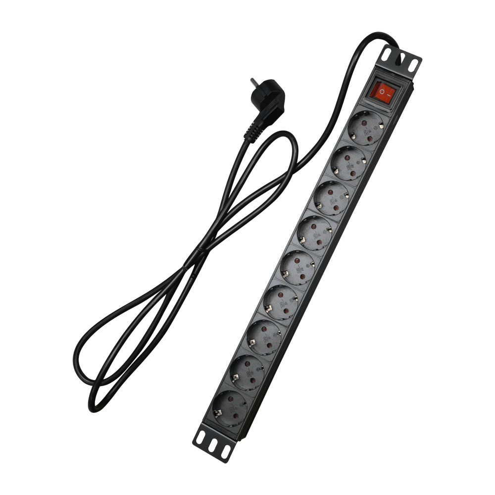 Prise multiple 9 sorties 250AVC/16A noir/PDU-9P1U