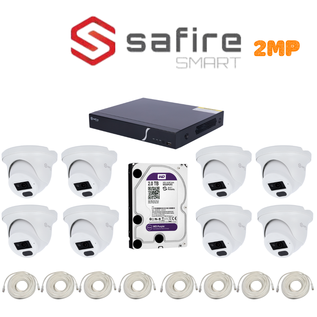 PACK 8 CAMERA SAFIRE SMART 2MP-IP / PACK-SFSMART-IP-8-2MP