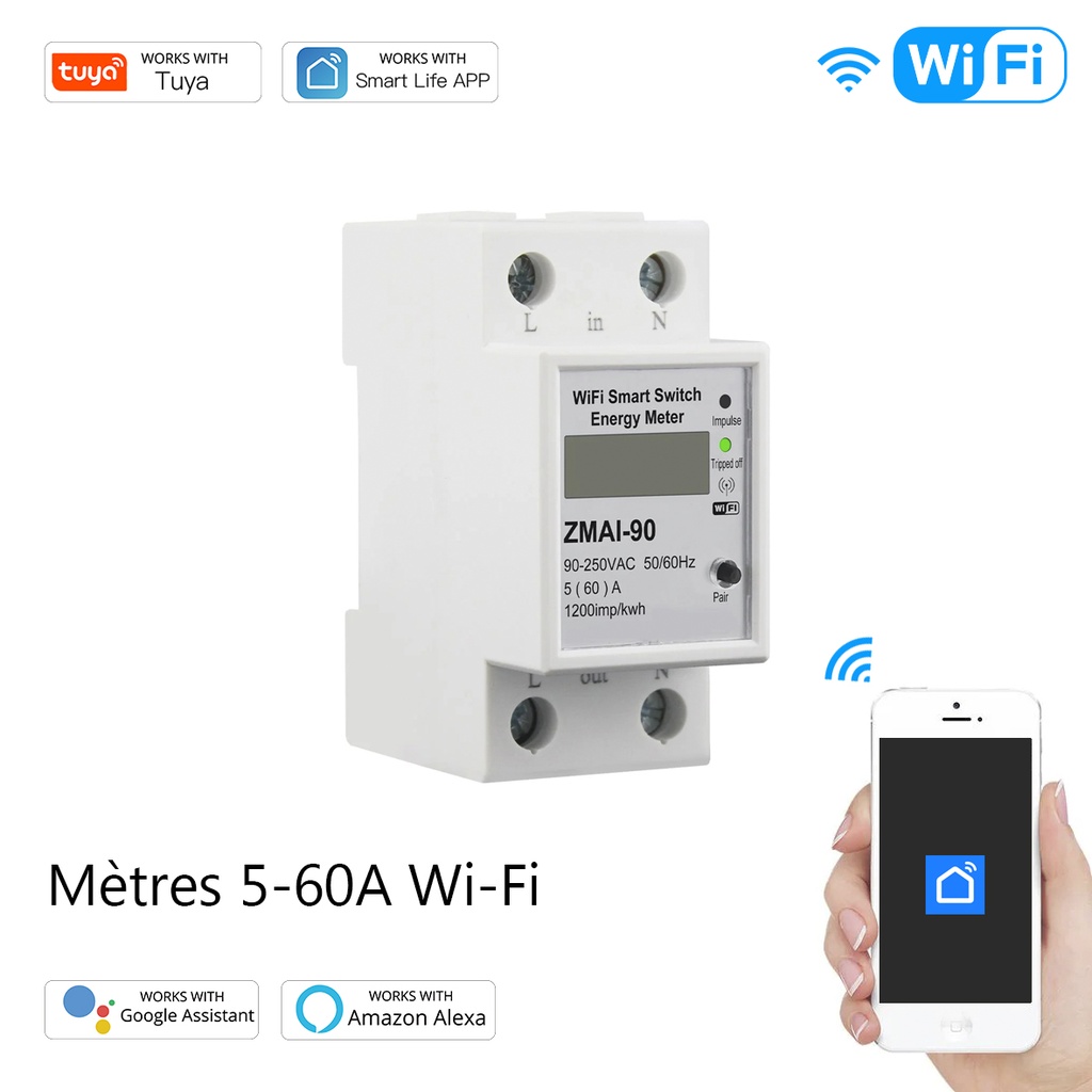 Compteur de consommation d'énergie connecté / 110 - 230 V / Wi-Fi 2,4GHz / WCB-ZM-WM