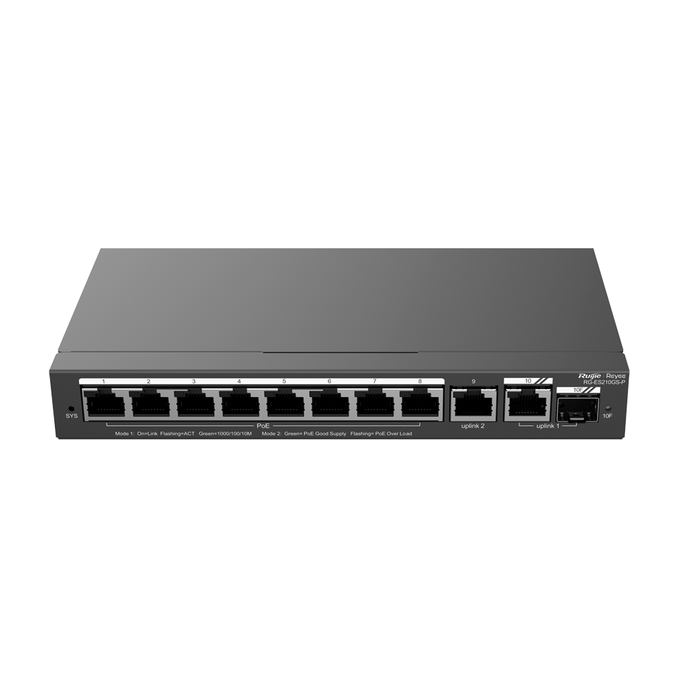 RG-ES210GS-P  / Switch 8 Ports / PoE / 2 Uplink RJ45 / 1 SFP