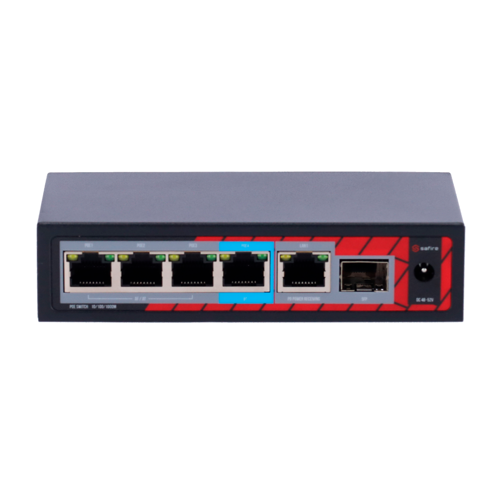 SF-POE-EXT0604-GF-60 / Switch Safire 4 ports PoE / 60 W