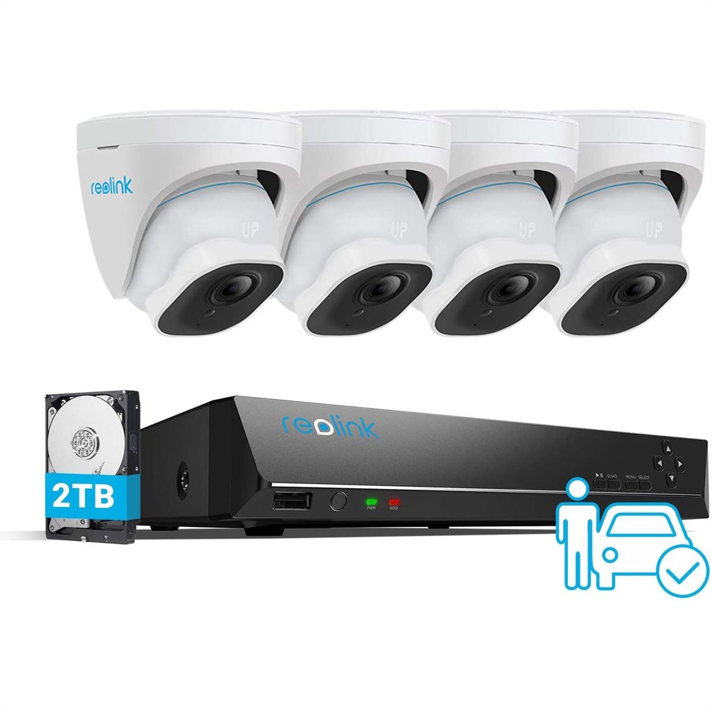 KIT Vidéosurveillance REOLINK Intelligente 4 caméras 4k 5MP NVR 8 ports POE