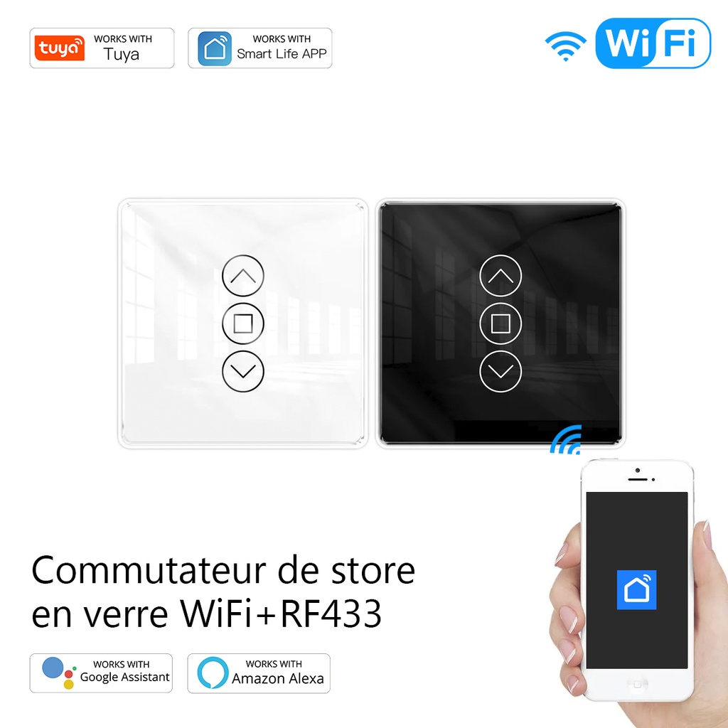 Interrupteur pour store en verre Wi-Fi + RF433 / WRS-EUC-3D-BK-MS