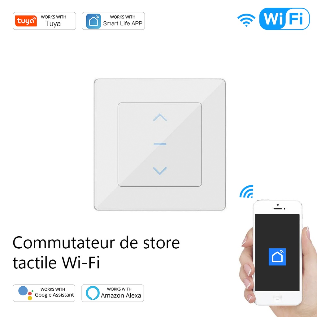 Interrupteur de store volets roulants Wi-Fi + RF433 / WS-Y-EUTC-WH-MS